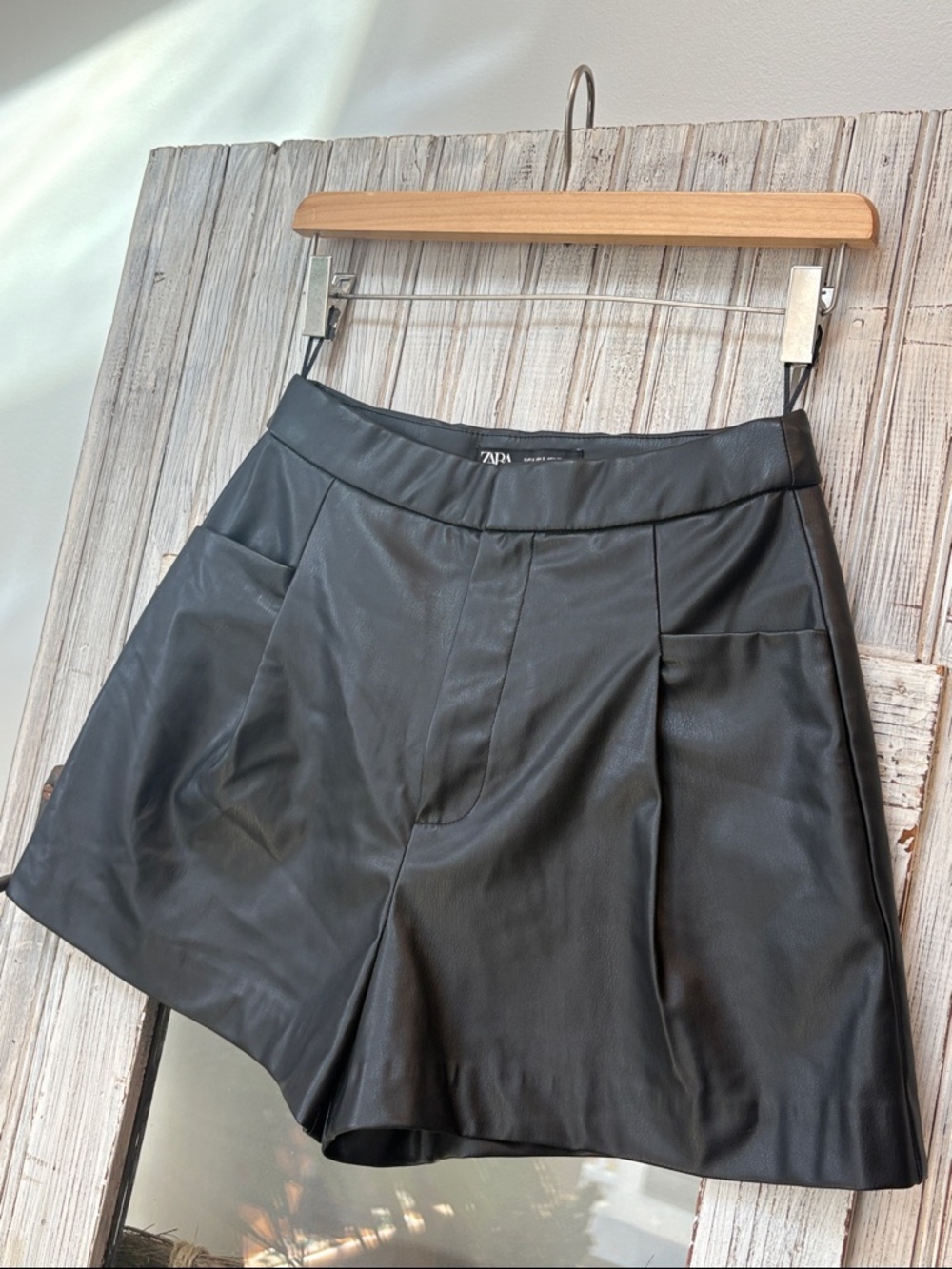 Zara Faux Leather High-Waist Tailored Shorts Festival Ready Black Size S
